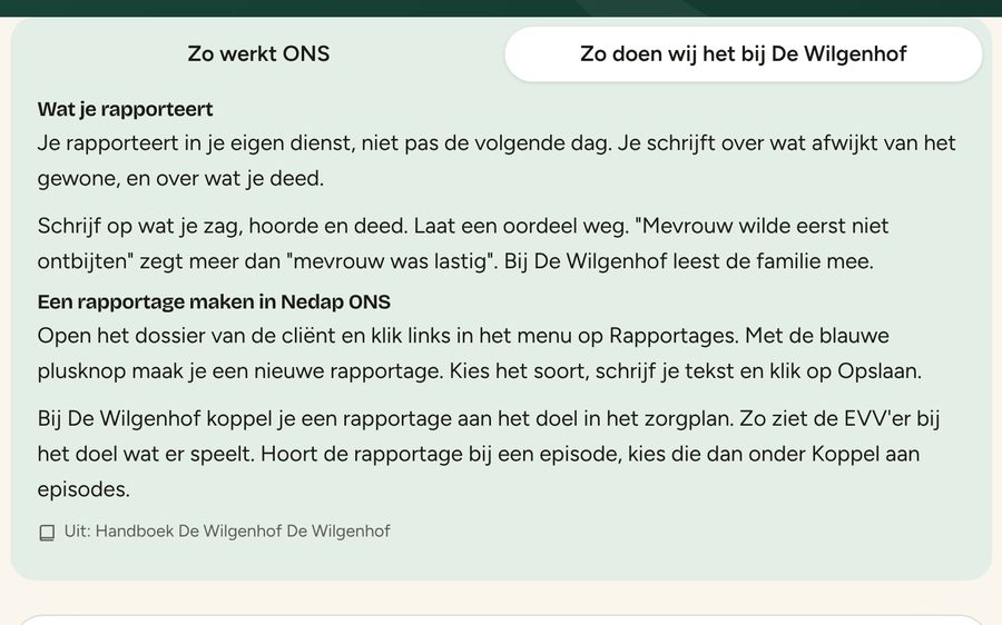 Uitleg in een module, met het tabblad Zo doen wij het bij De Wilgenhof.